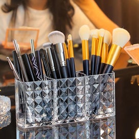 Listing 5 of 5 for Transparent Acrylic Pen Holder Makeup Brush Holders With 3 Compartments Eyebro