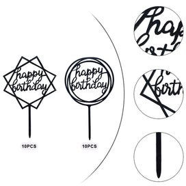 Listing 2 of 5 for 20 Pieces Black Happy Birthday Cake Toppers For Anniversary Party Decorations