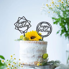 Listing 3 of 5 for 20 Pieces Black Happy Birthday Cake Toppers For Anniversary Party Decorations