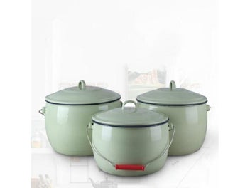 Listing 3 of 7 for Thickened Enamel Barrel With Cover Handle Storage Bucket
