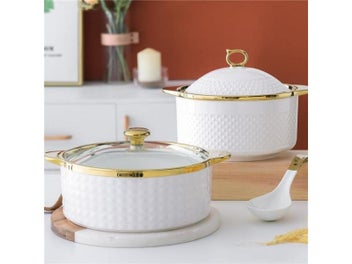 Listing 3 of 10 for Light Luxury Ceramic Soup Pot With Spoon Lid Anti-Scalding Kitchen Supplies