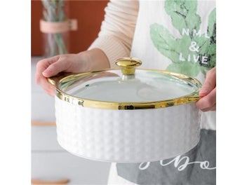 Listing 6 of 10 for Light Luxury Ceramic Soup Pot With Spoon Lid Anti-Scalding Kitchen Supplies