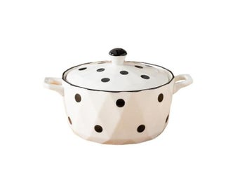 Listing 3 of 9 for Large Capacity Ceramic Speckle Tureen Soup Bowl With Lid Heat-resisting Easy