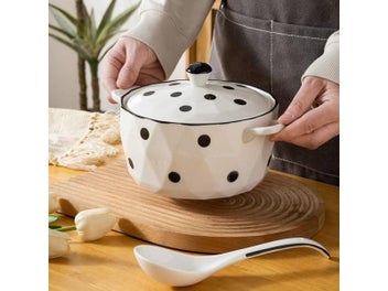 Listing 4 of 9 for Large Capacity Ceramic Speckle Tureen Soup Bowl With Lid Heat-resisting Easy