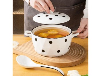 Listing 5 of 9 for Large Capacity Ceramic Speckle Tureen Soup Bowl With Lid Heat-resisting Easy