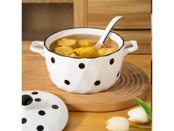 Listing 6 of 9 for Large Capacity Ceramic Speckle Tureen Soup Bowl With Lid Heat-resisting Easy