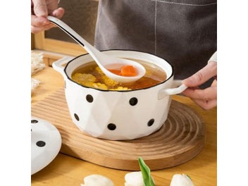 Listing 7 of 9 for Large Capacity Ceramic Speckle Tureen Soup Bowl With Lid Heat-resisting Easy