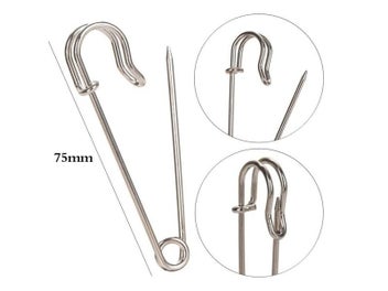 Listing 4 of 9 for 10 Large Safety Pins 2.9" Heavy Duty Blanket Pins Bulk Steel Spring Lock Pins