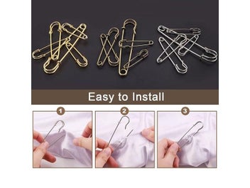 Listing 5 of 9 for 10 Large Safety Pins 2.9" Heavy Duty Blanket Pins Bulk Steel Spring Lock Pins