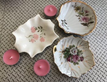Listing 9 of 11 for Trinket Dishes and candles - 3 lovely dishes - Vintage Gift