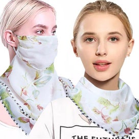 Listing 1 of 4 for Women Flower Print Lightweight Scarf Sun Protection Breathable Face Mask Outd...