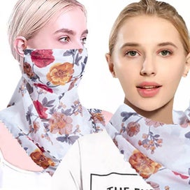 Listing 3 of 4 for Women Flower Print Lightweight Scarf Sun Protection Breathable Face Mask Outd...