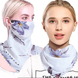 Listing 4 of 4 for Women Flower Print Lightweight Scarf Sun Protection Breathable Face Mask Outd...