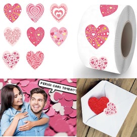 Listing 2 of 5 for Valentine's Day Festival Gift Decorating Heart Shaped Stickers 1 Roll 500 Posts