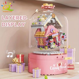 Listing 3 of 5 for Pink Candy House Christmas Snow Music Box Compatible Building Block Toy Assembl