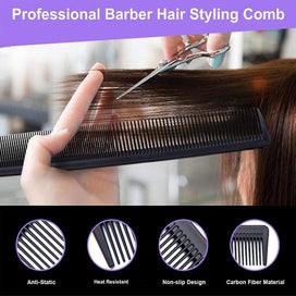 Listing 4 of 5 for 2-pack Fine And Wide Tooth Hair Barber Comb - Black Carbon Fiber Cutting Comb S