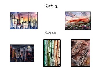 Listing 11 of 12 for ZipArt incl.5 Prints A6 of my Original Unique Encaustic Artwork + one Easel Set1