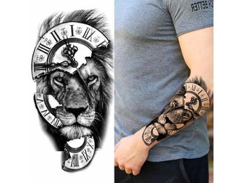 Listing 3 of 10 for 1pc Lion Men Waterproof Temporary Tattoo Black Transfer Clock