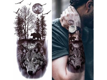 Listing 4 of 10 for 1pc Lion Men Waterproof Temporary Tattoo Black Transfer Clock