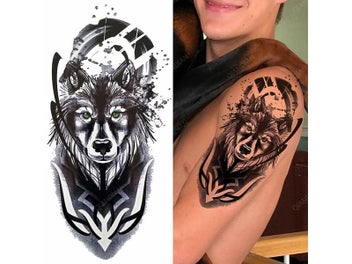 Listing 5 of 10 for 1pc Lion Men Waterproof Temporary Tattoo Black Transfer Clock