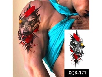 Listing 6 of 10 for 1pc Lion Men Waterproof Temporary Tattoo Black Transfer Clock
