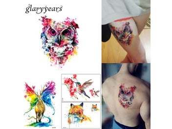 Listing 3 of 9 for 1 Sheet Colorful Drawing Temporary Tattoo Women Men Body Art Owl Design KM-014