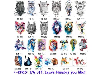 Listing 4 of 9 for 1 Sheet Colorful Drawing Temporary Tattoo Women Men Body Art Owl Design KM-014