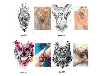 Listing 5 of 9 for 1 Sheet Colorful Drawing Temporary Tattoo Women Men Body Art Owl Design KM-014