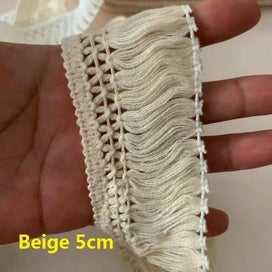 Listing 2 of 6 for Quality 4cm-6cm Width Beautiful Cotton Fringe Lace Beige Tassel Lace Trim CHK29M