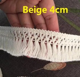 Listing 3 of 6 for Quality 4cm-6cm Width Beautiful Cotton Fringe Lace Beige Tassel Lace Trim CHK29M