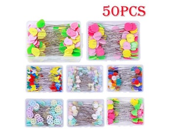 Listing 3 of 10 for 50PCS/box Stainless Steel Color Button Needle Pins Head Flat-head Sewing Pins