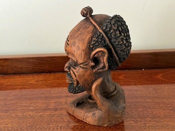 Listing 4 of 7 for Vintage African Hand Carved Wood Elderly Male Sculpture