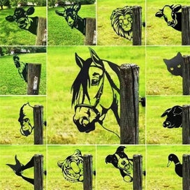 Listing 3 of 5 for Farm Peeping Animals Peeping Horse Metal Art Sculpture