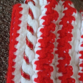 Listing 4 of 5 for little girls crochet jacket & hat white & red trims roses & ribbon approx. 9m