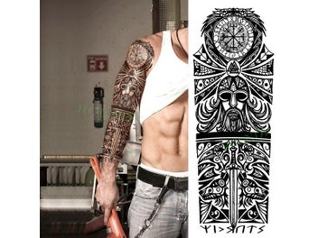 Listing 7 of 10 for Waterproof Temporary Tattoo Sticker - Eye Clock Bird Pagoda Full Arm Large Size