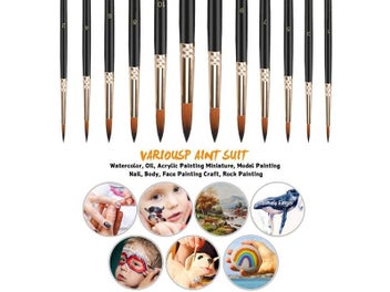 Listing 6 of 10 for 12pcs Professional Paint Brush Set Round Nylon Hair For Painting