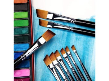 Listing 6 of 9 for 9 Pieces Angled Brush Set For Watercolor Acrylic Oil Gouache