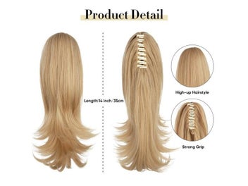 Listing 4 of 9 for Synthetic Claw Clip In Ponytail Hair Extensions Wavy Hairpiece 14" Fake Blonde