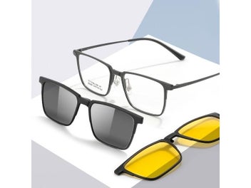 Listing 3 of 10 for 3 In 1 Pure Titanium Full Rim Square Men Glasses Frame With Polarized Clip On