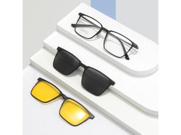 Listing 4 of 10 for 3 In 1 Pure Titanium Full Rim Square Men Glasses Frame With Polarized Clip On