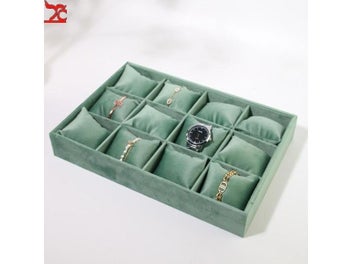 Listing 6 of 16 for Metal Jewelry Exhibitor Tray Green Velvet Jewelry Display Rack Counter Display