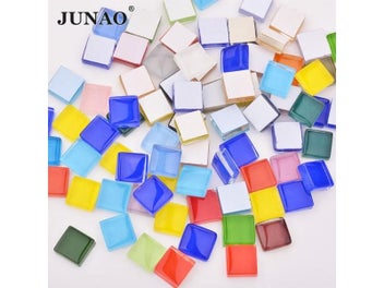 Listing 1 of 10 for JUNAO 20pcs Mix Color Glass Mosaic Tiles Stones Round Cabochons DIY Mosaic For