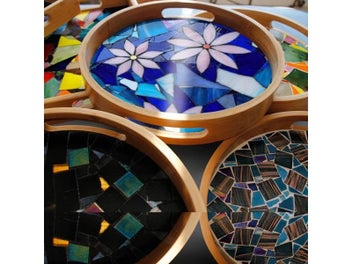 Listing 6 of 16 for Color Leaf Shaped Mosaic Tiles Stained Glass Mosaic DIY Handmade Coaster Mosaic