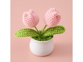 Listing 6 of 10 for 1pc Handmade Woven Flower Potted Artificial Knitted Crochet Tulip Plant