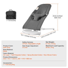 Listing 6 of 10 for Baby Bouncer Folding Bouncer Seat Chair for Babies with 2 Reclining Angles