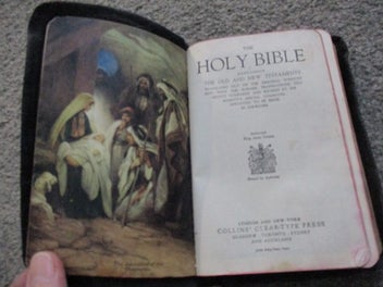 Listing 3 of 7 for (TO) Old leather Holy Bible...