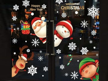 Listing 2 of 7 for 8 Pcs 30x20CM Christmas Snowflake Santa Claus Reindeer Window Clings Stickers