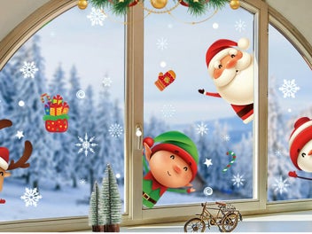 Listing 4 of 7 for 8 Pcs 30x20CM Christmas Snowflake Santa Claus Reindeer Window Clings Stickers