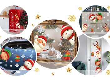 Listing 5 of 7 for 8 Pcs 30x20CM Christmas Snowflake Santa Claus Reindeer Window Clings Stickers
