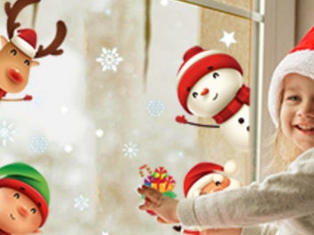 Listing 6 of 7 for 8 Pcs 30x20CM Christmas Snowflake Santa Claus Reindeer Window Clings Stickers